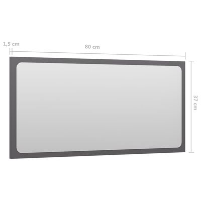 vidaXL Koupelnové zrcadlo šedé vysoký lesk 80x1,5x37 cm dřevotříska