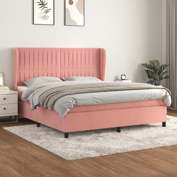 vidaXL Box spring postel s matrac&iacute; růžov&aacute; 180x200 cm samet