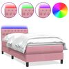 vidaXL Box spring postel s matrac&iacute; a LED růžov&aacute; 80x220 cm samet