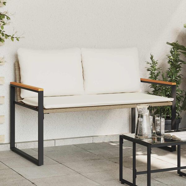 vidaXL lavice s pol&scaron;t&aacute;řem Beige a kr&eacute;mov&aacute; b&iacute;l&aacute; 115 x 65 x 72 cm Ratan
