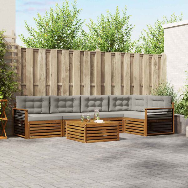 vidaXL Venkovn&iacute; pohovkov&aacute; souprava 6 pcs Př&iacute;rodn&iacute; a světle &scaron;ed&aacute;