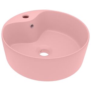 vidaXL Luxusn&iacute; umyvadlo s přepadem matn&eacute; růžov&eacute; 36 x 13 cm keramick&eacute;