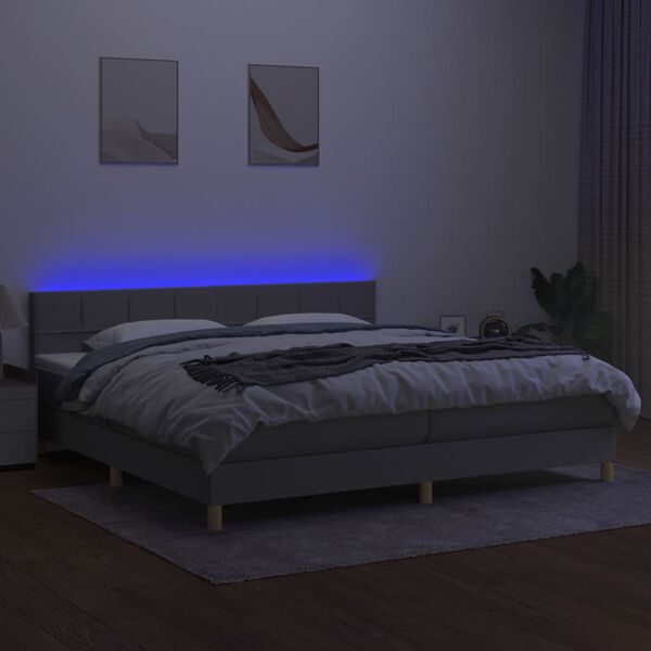 vidaXL Box spring postel s matrac&iacute; a LED světle &scaron;ed&aacute; 200x200 cm textil
