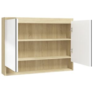 vidaXL Koupelnov&aacute; skř&iacute;ňka se zrcadlem 80 x 15 x 60 cm MDF b&iacute;l&aacute; a dub