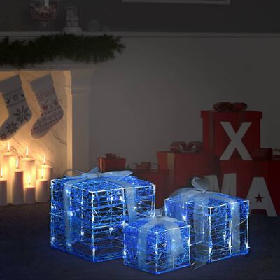 vidaXL Dekorativní akrylové vánoční dárky 3 ks studené bílé
