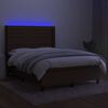 vidaXL Box spring postel s matrac&iacute; a LED tmavě hněd&aacute; 140x190 cm textil