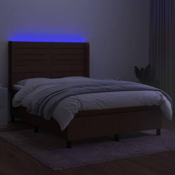 vidaXL Box spring postel s matrac&iacute; a LED tmavě hněd&aacute; 140x190 cm textil