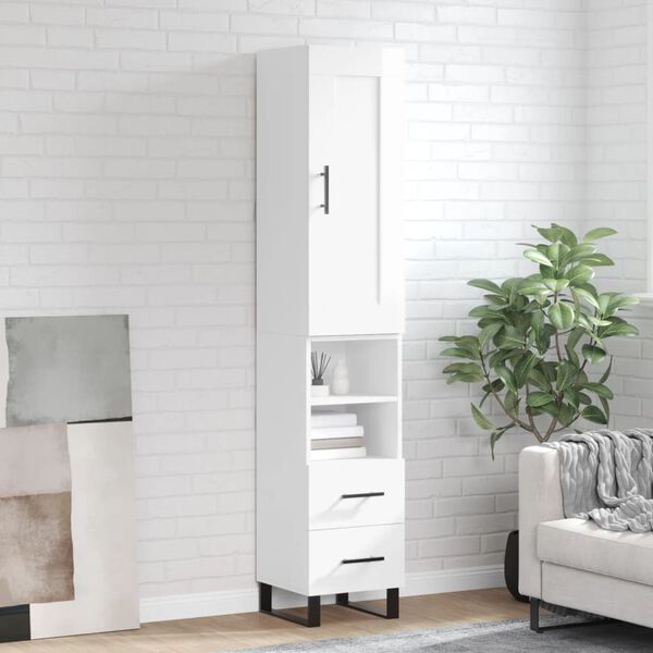 vidaXL Skř&iacute;ň highboard b&iacute;l&aacute; s vysok&yacute;m leskem 34,5x34x180 cm kompozit