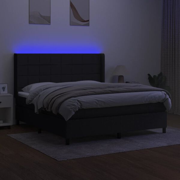 vidaXL Box spring postel s matrac&iacute; a LED čern&aacute; 180x200 cm textil