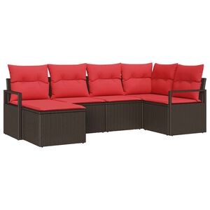vidaXL Set pohovek s pol&scaron;t&aacute;řem 6 pcs Hněd&aacute; a červen&aacute; polyratan