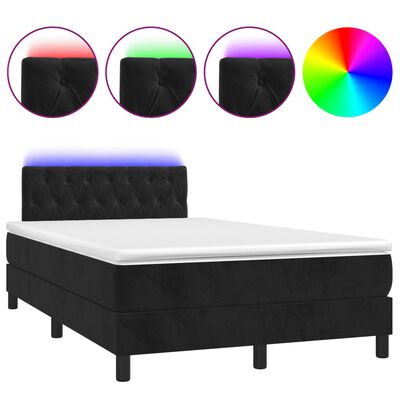vidaXL Box spring postel s matrací a LED černá 120 x 190 cm samet