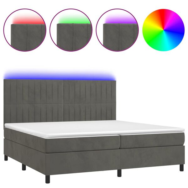 vidaXL Box spring postel s matrac&iacute; a LED tmavě &scaron;ed&aacute; 200x200 cm samet