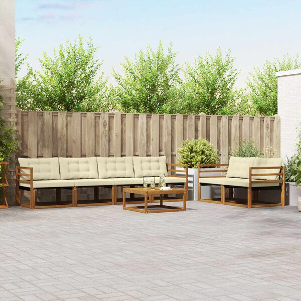 vidaXL Venkovn&iacute; pohovkov&aacute; souprava 7 pcs Přirozen&aacute; a Kr&eacute;mov&aacute;