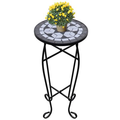 Mozaikový stolek na květiny černý a bílý