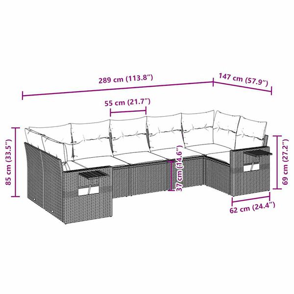 vidaXL 7dílná zahradní sedací souprava a podušky světle šedá polyratan