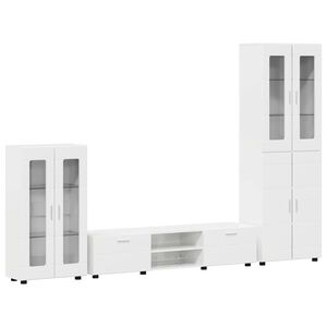 vidaXL Sestava TV skř&iacute;něk se z&aacute;suvkou FLORIN 3 pcs Vysoce leskl&aacute; b&iacute;l&aacute;