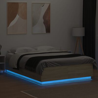 vidaXL Rám postele s LED osvětlením dub sonoma 150 x 200 cm kompozit
