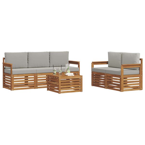 vidaXL Sedac&iacute; soupravy s pol&scaron;t&aacute;řem 6 pcs Př&iacute;rodn&iacute; a světle &scaron;ed&aacute;