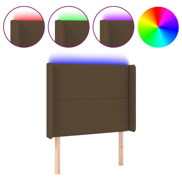 vidaXL Čelo postele s LED tmavě hněd&eacute; 103 x 16 x 118/128 cm textil