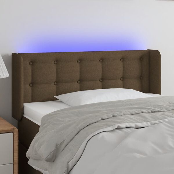 vidaXL Čelo postele s LED tmavě hněd&eacute; 103 x 16 x 78/88 cm textil