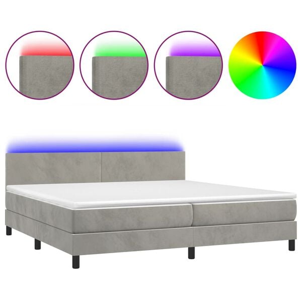 vidaXL Box spring postel s matrac&iacute; a LED světle &scaron;ed&aacute; 200x200 cm samet