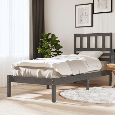 vidaXL Rám postele šedý masivní borovice 75 x 190 cm Small Single