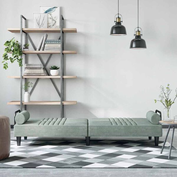 vidaXL Rozkládací pohovka s područkami světle šedá samet