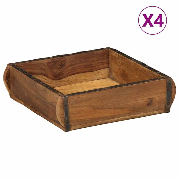 vidaXL Podnos 4 pcs Hněd&aacute; 29 x 31 x 10 cm Masivn&iacute; obnovovan&eacute; dřevo