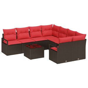 vidaXL Set pohovek 9 ks 8-Počet m&iacute;st Beige a Červen&aacute; polyratan