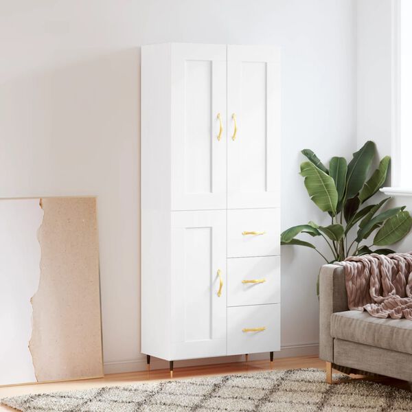 vidaXL Skř&iacute;ň highboard b&iacute;l&aacute; 69,5 x 34 x 180 cm kompozitn&iacute; dřevo