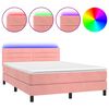 vidaXL Box spring postel s matrac&iacute; a LED růžov&aacute; 140x190 cm samet