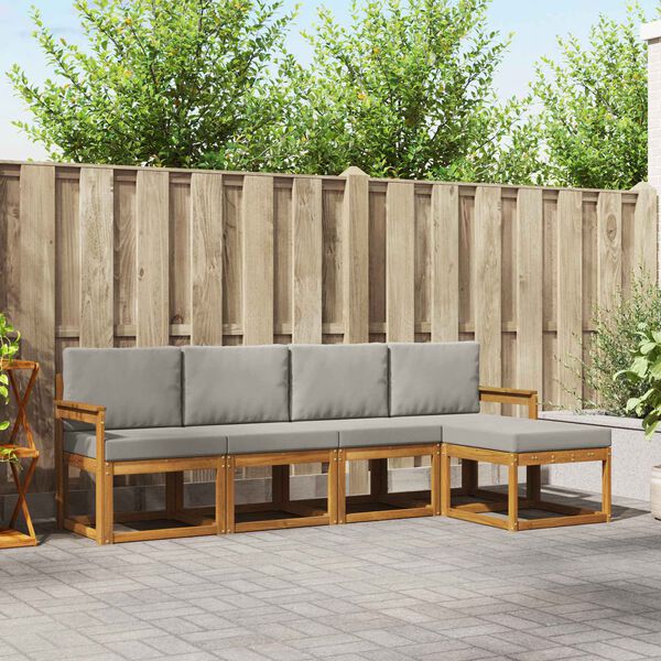 vidaXL Venkovn&iacute; pohovkov&aacute; souprava 5 pcs Př&iacute;rodn&iacute; a světle &scaron;ed&aacute;