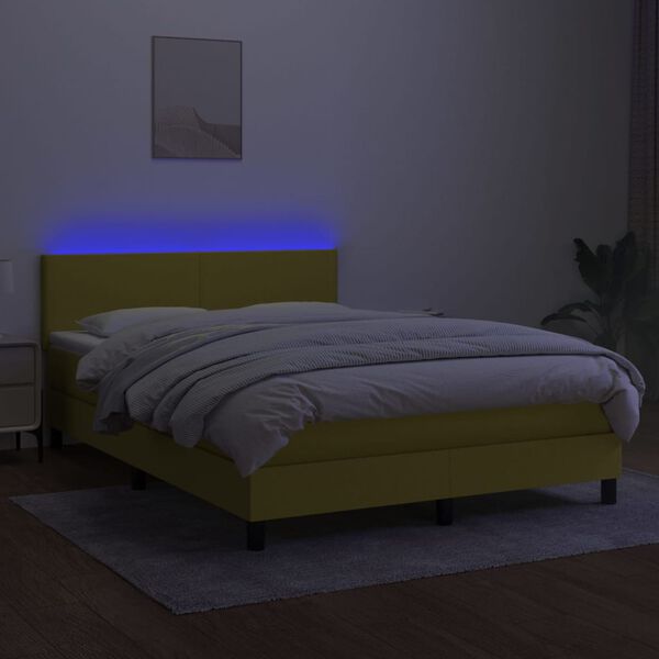 vidaXL Box spring postel s matrac&iacute; a LED zelen&aacute; 140x190 cm textil