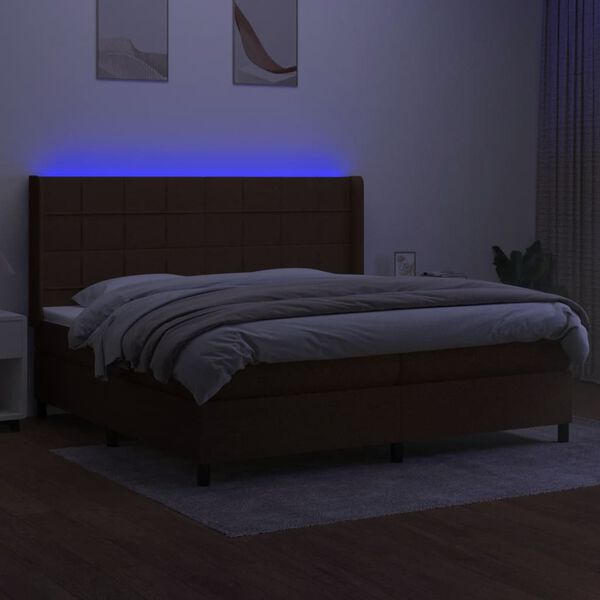 vidaXL Box spring postel s matrac&iacute; a LED tmavě hněd&aacute; 200x200 cm textil