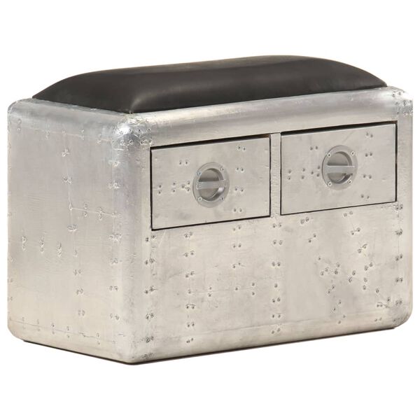 vidaXL Leteck&aacute; lavice 59 cm stř&iacute;brn&eacute; a čern&eacute; prav&aacute; kůže