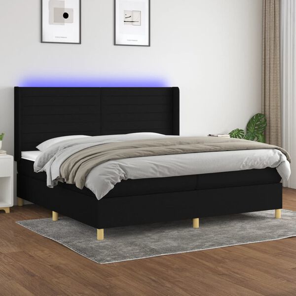 vidaXL Box spring postel s matrac&iacute; a LED čern&aacute; 200x200 cm textil