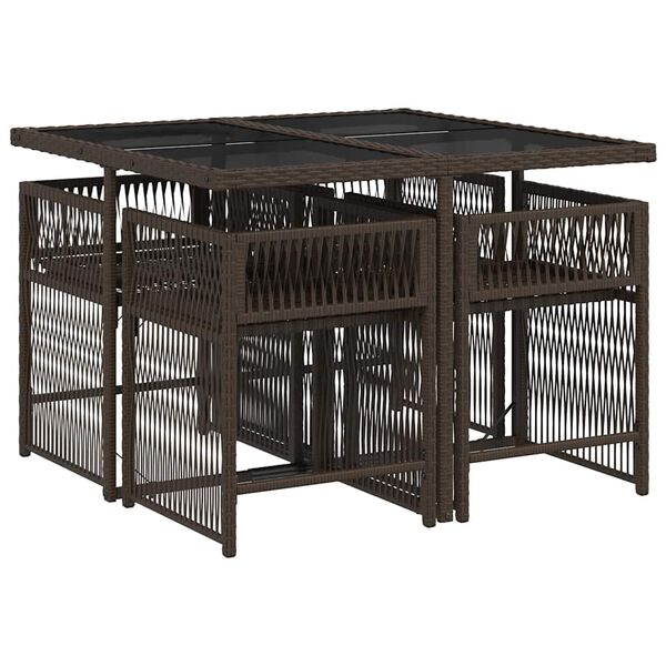 vidaXL 5d&iacute;ln&yacute; zahradn&iacute; j&iacute;deln&iacute; set s podu&scaron;kami hněd&yacute; polyratan