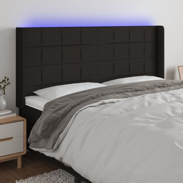 vidaXL Čelo postele s LED čern&eacute; 203 x 16 x 118/128 cm textil