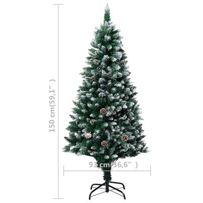 vidaXL Umělý vánoční stromek se šiškami a bílým sněhem 150 cm
