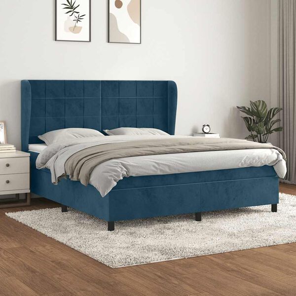 vidaXL Box spring postel s matrac&iacute; tmavě modr&aacute; 180x200 cm samet