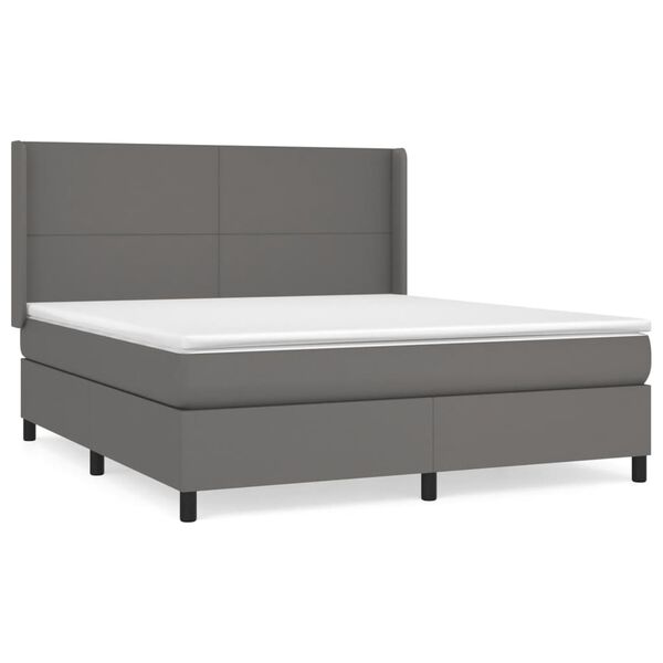 vidaXL Box spring postel s matrac&iacute; &scaron;ed&aacute; 180x200 cm uměl&aacute; kůže