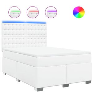 vidaXL Box spring postel s matrac&iacute; b&iacute;l&aacute; 140 x 190 cm uměl&aacute; kůže