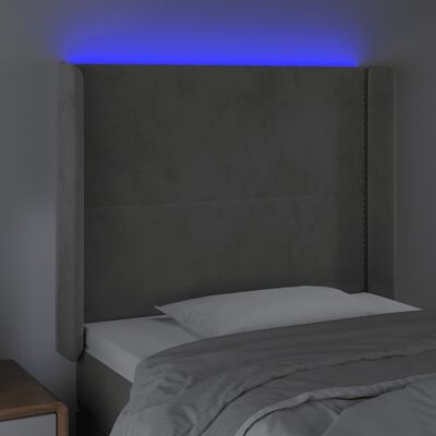 vidaXL Čelo postele s LED světle šedé 83 x 16 x 118/128 cm samet