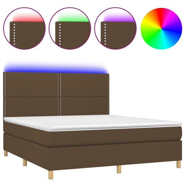 vidaXL Box spring postel s matrac&iacute; a LED tmavě hněd&aacute; 180x200 cm textil