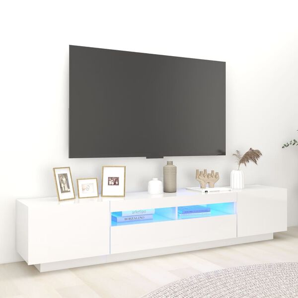 vidaXL TV skř&iacute;ňka s LED osvětlen&iacute;m b&iacute;l&aacute; s vysok&yacute;m leskem 200x35x40 cm