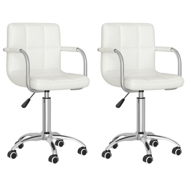 vidaXL Otočn&eacute; j&iacute;deln&iacute; židle 2 ks b&iacute;l&eacute; uměl&aacute; kůže
