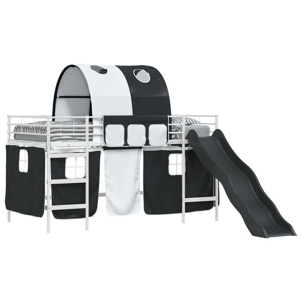 vidaXL Dětsk&yacute; patrov&yacute; postelov&yacute; r&aacute;m B&iacute;l&aacute; a čern&aacute; 99,5 x 200 cm Kov