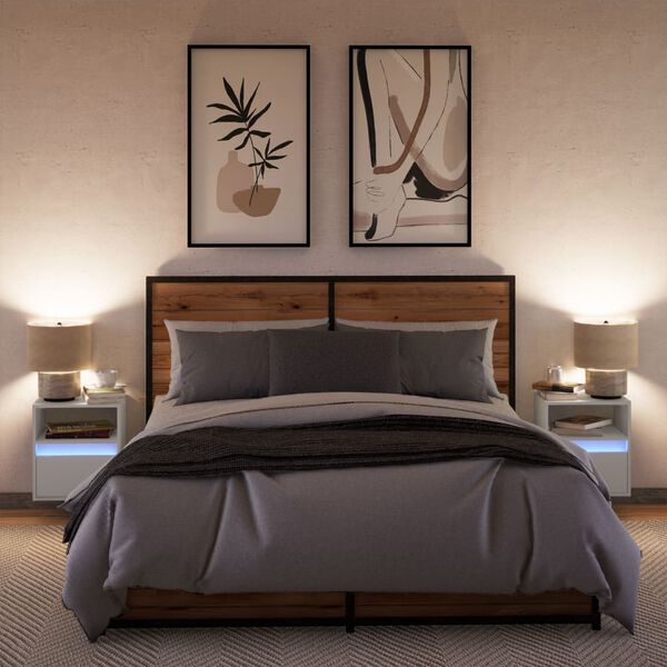 vidaXL N&aacute;stěnn&eacute; nočn&iacute; stolky s LED osvětlen&iacute;m 2 ks b&iacute;l&eacute;