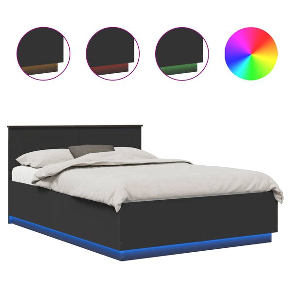 vidaXL R&aacute;m postele s LED p&aacute;sky Čern&aacute; 150 x 200 cm kompozitn&iacute; dřevo