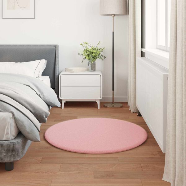 vidaXL Protiskluzov&yacute; kožen&yacute; koberec z faux kr&aacute;lič&iacute; srsti Olite Růžov&aacute;